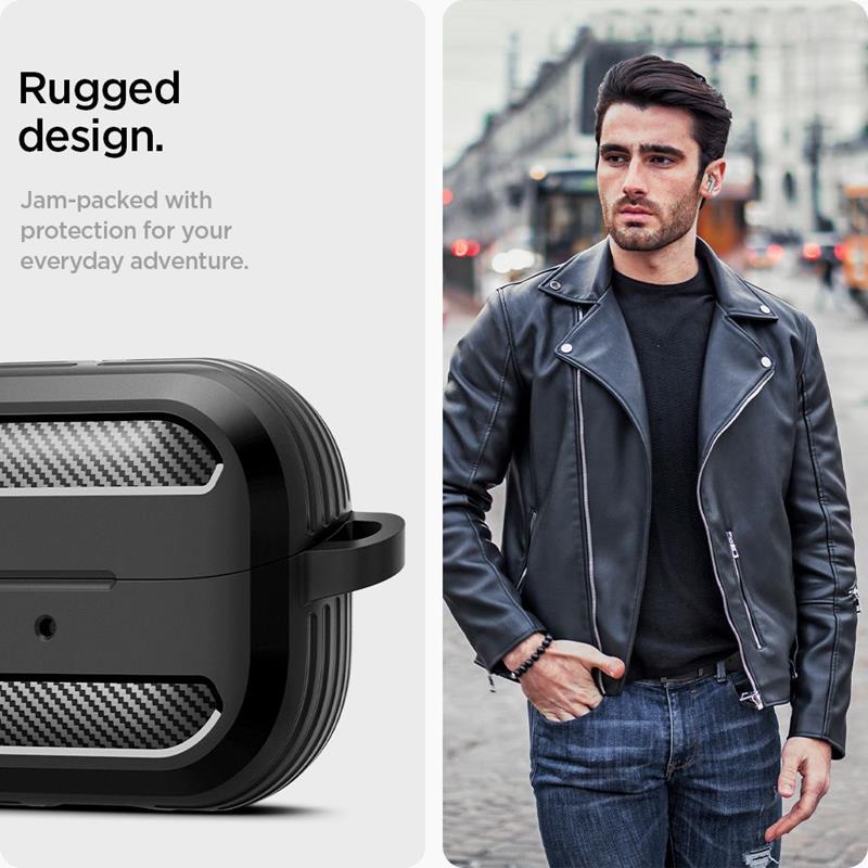 Spigen Rugged Armor dėklas, skirtas Samsung Galaxy Buds 3 / 3 FE / 3 Pro (Matinė juoda)