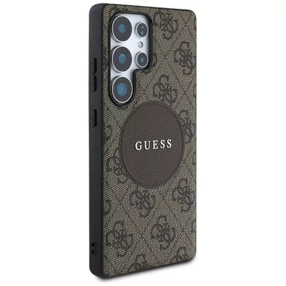 Guess 4G Round Patch Classic Logo MagSafe – Dėklas Samsung Galaxy S25 Ultra (rudas)