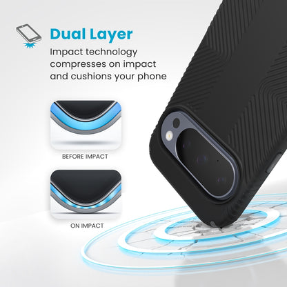 Speck Presidio2 Grip Magnet - Dėklas Google Pixel 10 / Google Pixel 10 Pro (Juoda/Skalūno pilka)