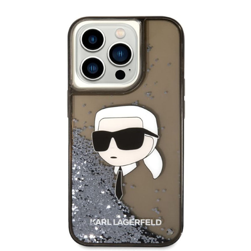 Karl Lagerfeld Dėklas iPhone 14 Pro Skysti Blizgučiai NFT Karlo Galva (Juoda)