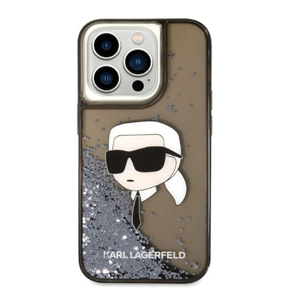Karl Lagerfeld Dėklas iPhone 14 Pro Skysti Blizgučiai NFT Karlo Galva (Juoda)