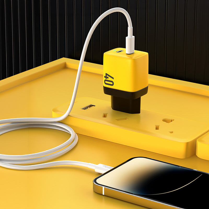WEKOME WP-U128 – 2x USB-C „Super Fast Charge GaN“ 40W tinklo įkroviklis (geltonas)