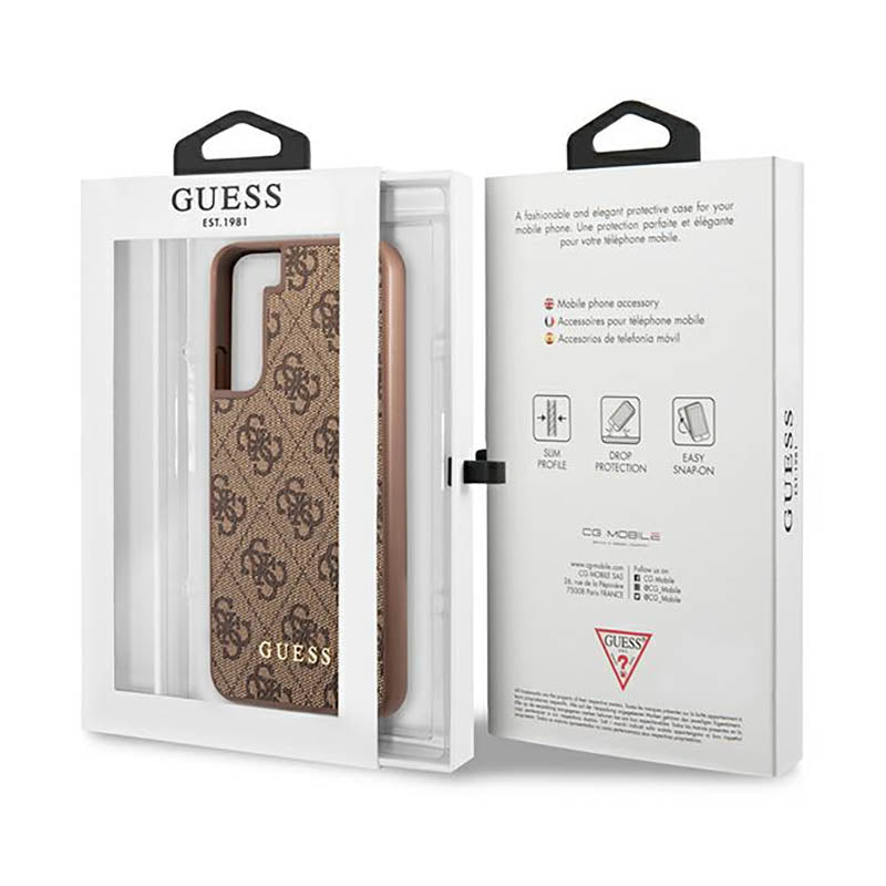 Guess 4G Metal Logo – dėklas, skirtas „Samsung Galaxy S23“ (rudas)