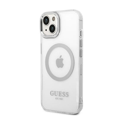 Guess Metal Outline MagSafe – dėklas, skirtas iPhone 14 (skaidrus)