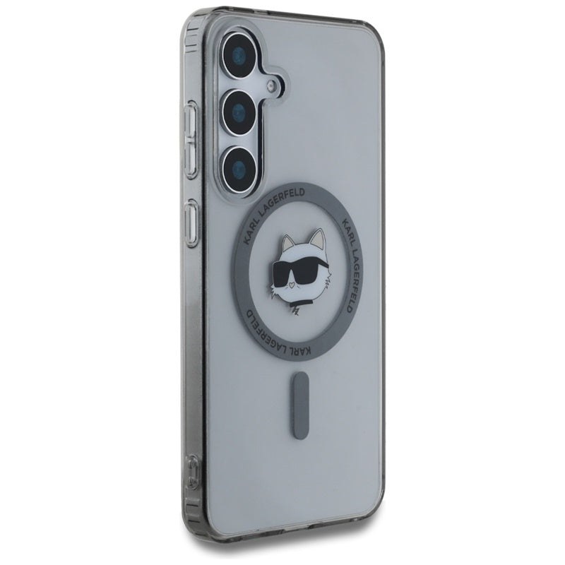 Karl Lagerfeld Button Choupette Head Printed Logo MagSafe – dėklas, skirtas Samsung Galaxy S25 (juoda)