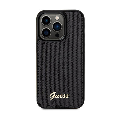 Guess Sequin Script Metal - dėklas, skirtas „iPhone 13 Pro“ (juodas)