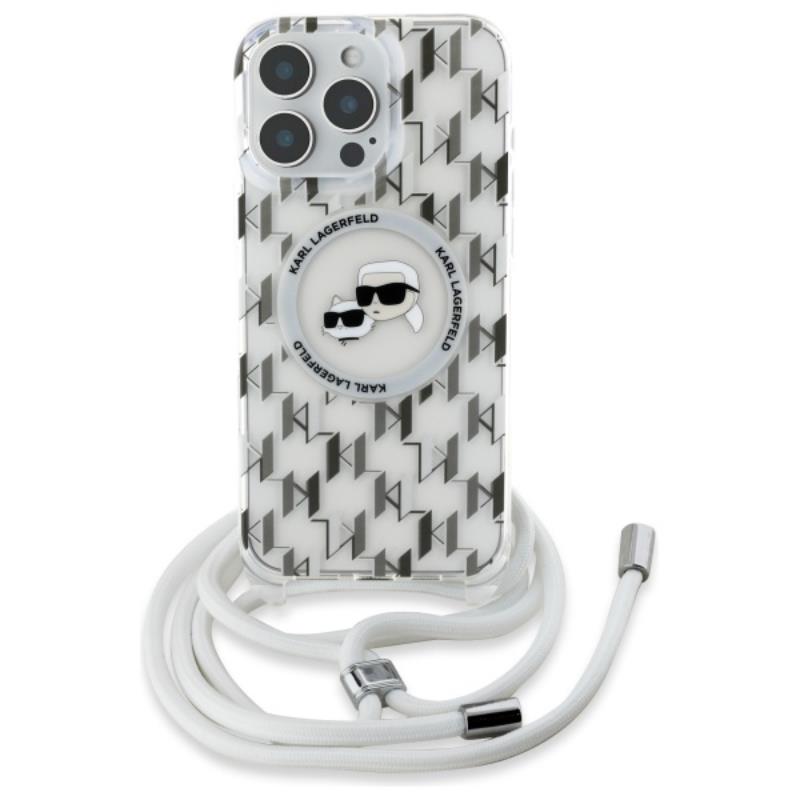 Karl Lagerfeld IML Crossbody Monogram Karl & Choupette Head MagSafe – dėklas, skirtas iPhone 16 Pro Max (skaidrus)