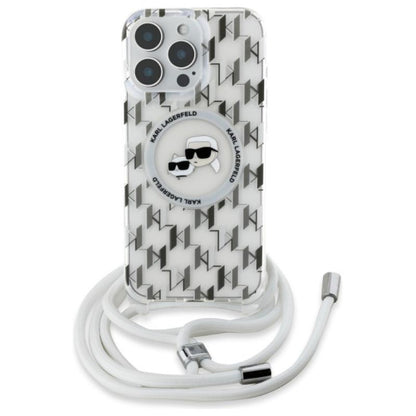 Karl Lagerfeld IML Crossbody Monogram Karl & Choupette Head MagSafe – dėklas, skirtas iPhone 16 Pro Max (skaidrus)