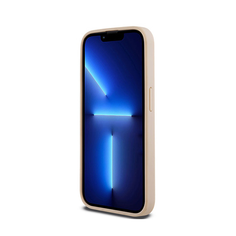 DKNY odos dėklas su vienspalve juostele ir metaliniu logotipu – iPhone 15 Pro (rožinis)