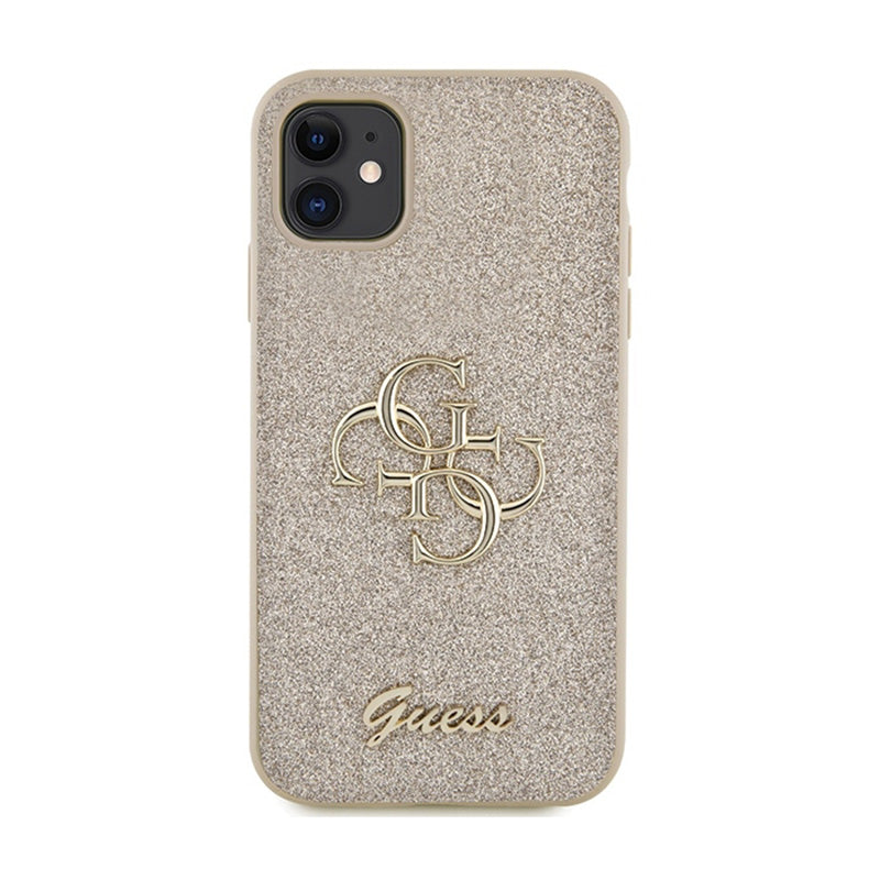 Guess Glitter Script Big 4G – dėklas, skirtas „iPhone 11“ (aukso spalvos)