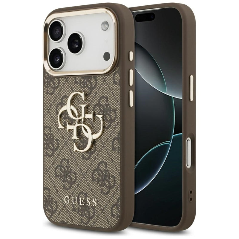 Guess 4G Big 4G Classic Logo dėklas, skirtas iPhone 17 Pro (Ruda / Auksinė)