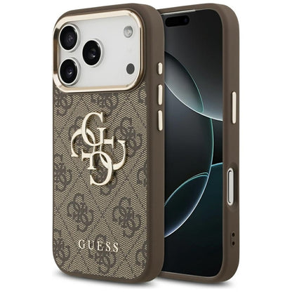 Guess 4G Big 4G Classic Logo dėklas, skirtas iPhone 17 Pro (Ruda / Auksinė)