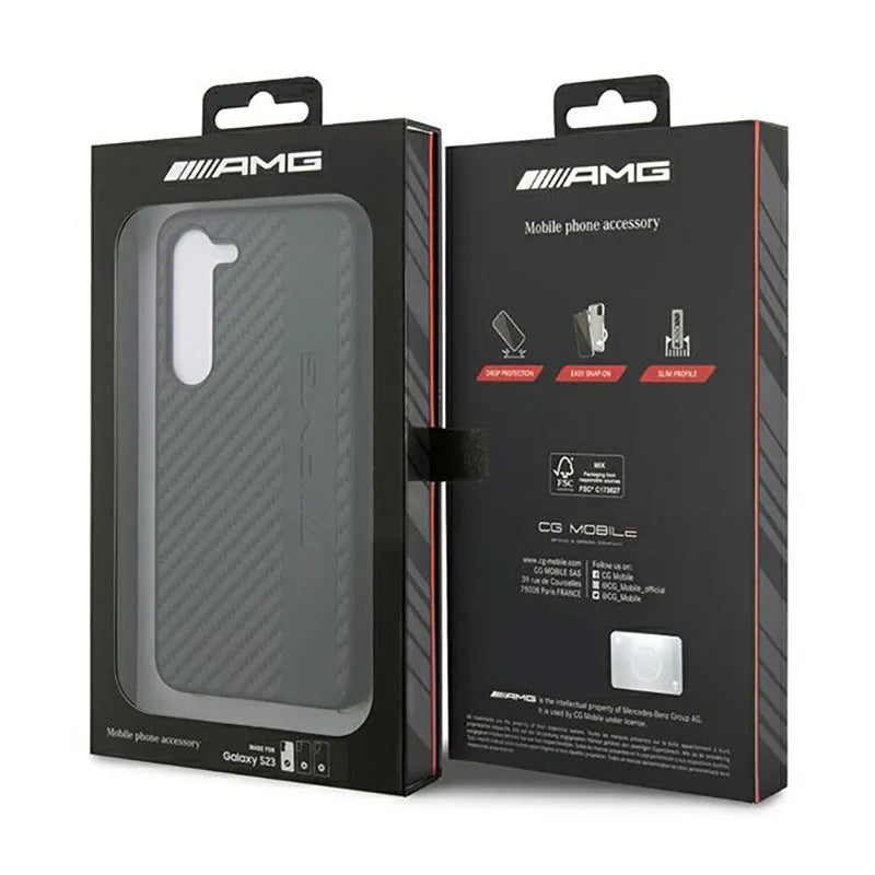 AMG Carbon Stripe & Embossed - Dėklas, skirtas Samsung Galaxy S23 (juodas)