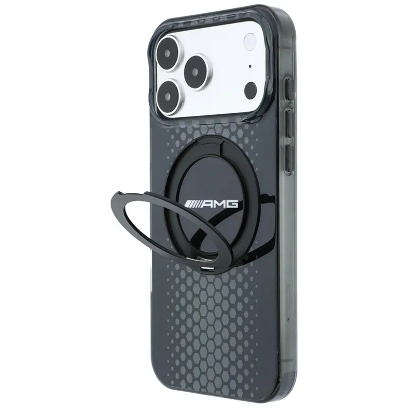 AMG IML Double Layer Urban Line dėklas su „Ring Stand“ ir „MagSafe“ – „iPhone 18 Pro Max“ / „17 Pro Max“ (juodas)