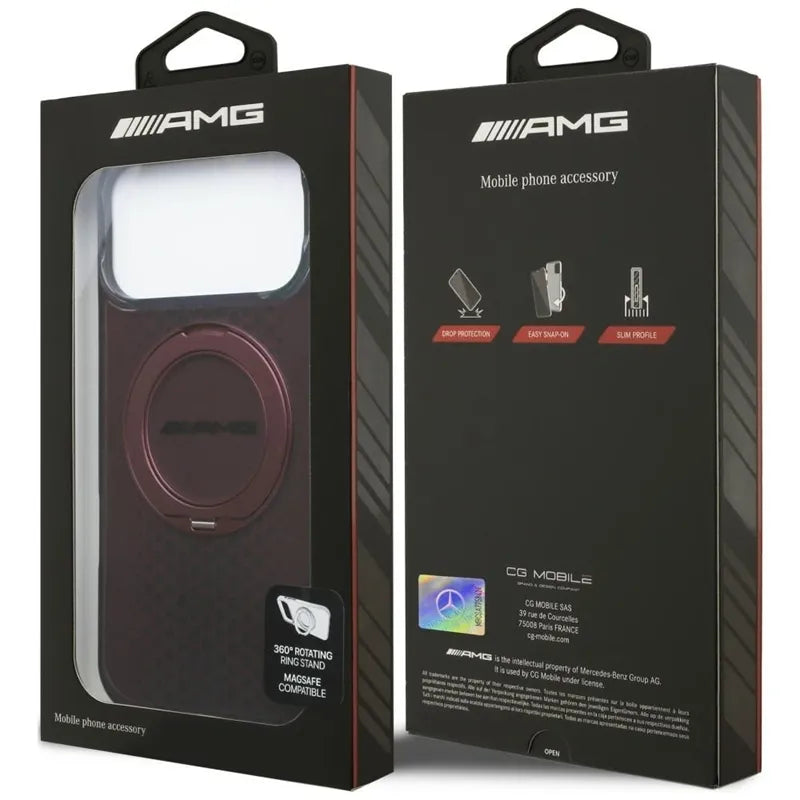 AMG IML Double Layer Urban Line su „Ring Stand“ ir „MagSafe“ – dėklas „iPhone 18 Pro Max“ / „17 Pro Max“ (bordo)