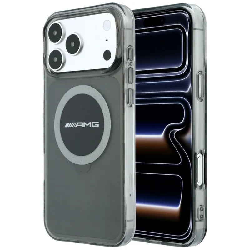 AMG IML Transparent Bicolor Block MagSafe dėklas – iPhone 18 Pro Max / 17 Pro Max (juodas / pilkas)