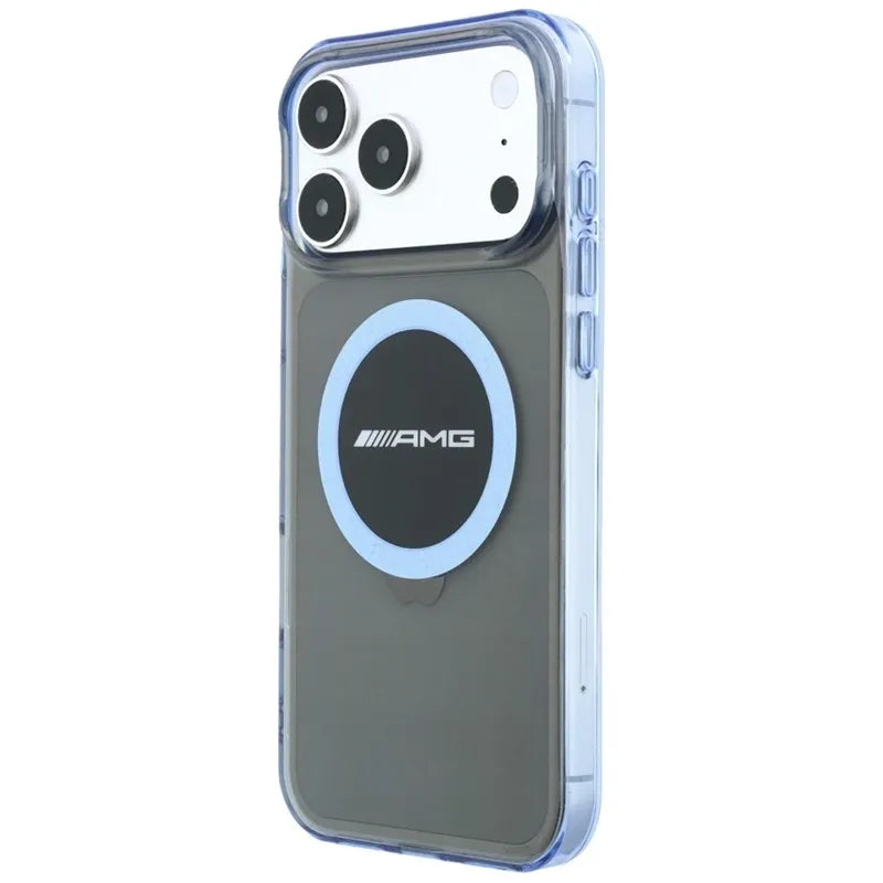 AMG IML Transparent Bicolor Block MagSafe dėklas, skirtas „iPhone 18 Pro Max“ / „17 Pro Max“ (juodas / mėlynas)