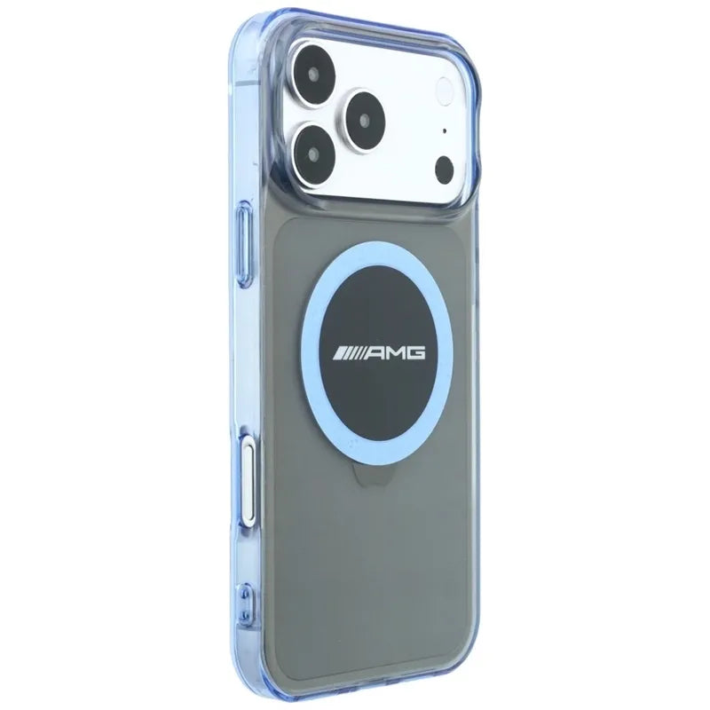 AMG IML Transparent Bicolor Block MagSafe dėklas, skirtas „iPhone 18 Pro Max“ / „17 Pro Max“ (juodas / mėlynas)