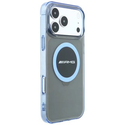 AMG IML Transparent Bicolor Block MagSafe dėklas, skirtas „iPhone 18 Pro Max“ / „17 Pro Max“ (juodas / mėlynas)