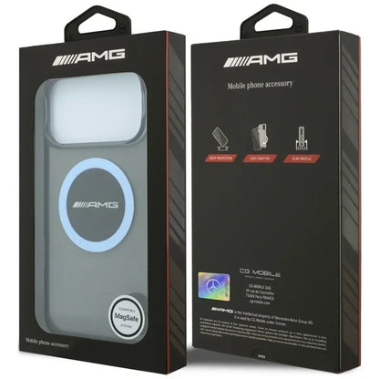 AMG IML Transparent Bicolor Block MagSafe dėklas, skirtas „iPhone 18 Pro Max“ / „17 Pro Max“ (juodas / mėlynas)