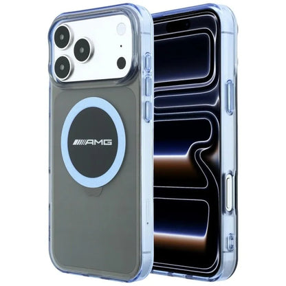 AMG IML Transparent Bicolor Block MagSafe dėklas, skirtas „iPhone 18 Pro Max“ / „17 Pro Max“ (juodas / mėlynas)