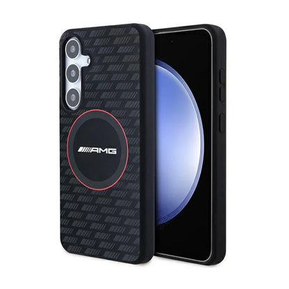 AMG Silikoninis dėklas su anglies raštu ir MagSafe, skirtas Samsung Galaxy S24 (juodas)