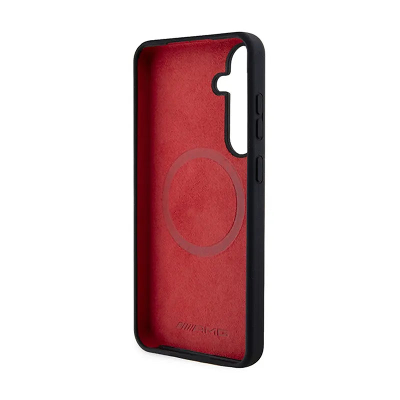 AMG Silikoninis dėklas su anglies raštu ir MagSafe, skirtas Samsung Galaxy S24 (juodas)