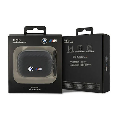 BMW Carbon dvigubas metalinis logotipas - dėklas, skirtas „Apple AirPods Pro“ (juodas)