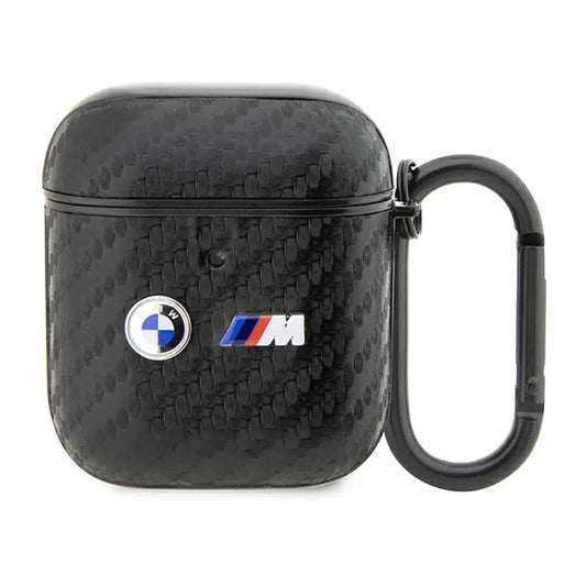 BMW Carbon dvigubas metalo logotipas – dėklas „AirPods 1/2 gen“ (juodas)
