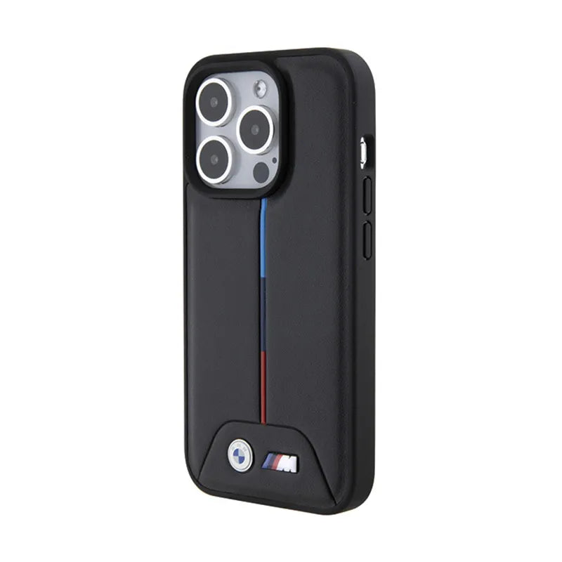 BMW Dygsniuotas Trikolor – dėklas iPhone 15 Pro (juodas)