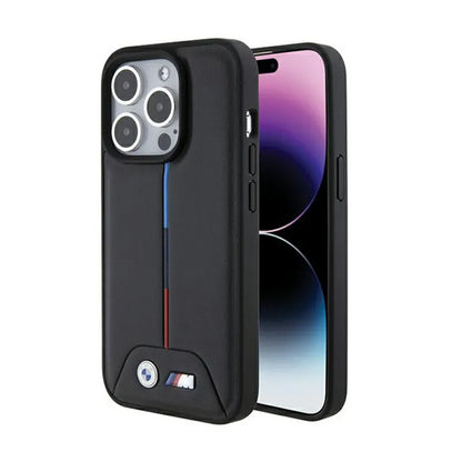 BMW Dygsniuotas Trikolor – dėklas iPhone 15 Pro (juodas)