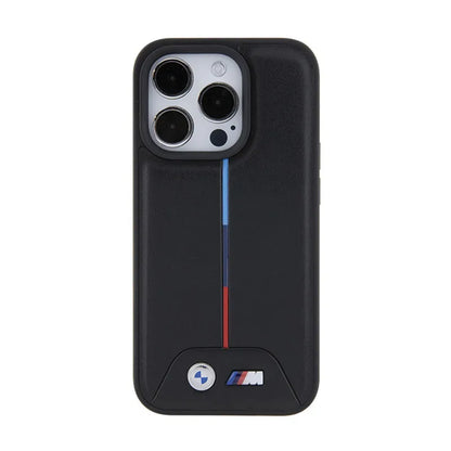BMW Dygsniuotas Trikolor – dėklas iPhone 15 Pro (juodas)