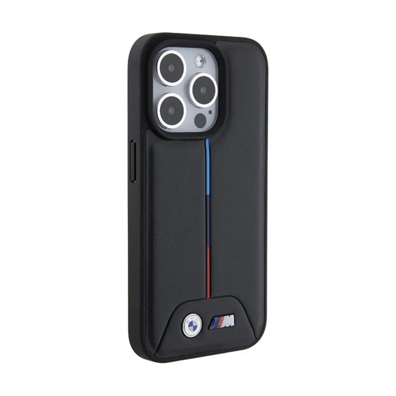 BMW Dygsniuotas Trikolor – dėklas iPhone 15 Pro (juodas)