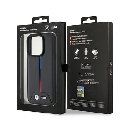BMW Dygsniuotas Trikolor – dėklas iPhone 15 Pro (juodas)