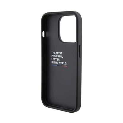 BMW Dygsniuotas Trikolor – dėklas iPhone 15 Pro (juodas)
