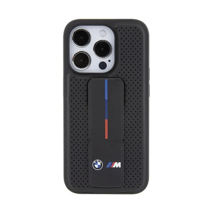 BMW Grip Stand Lygus ir perforuotas – dėklas, skirtas iPhone 15 Pro (juodas)