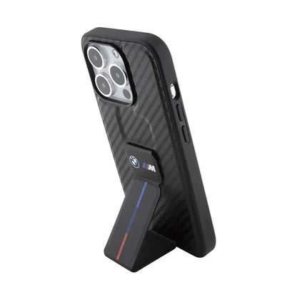 BMW Grip Stand Smooth & Carbon – dėklas iPhone 15 Pro (juodas)