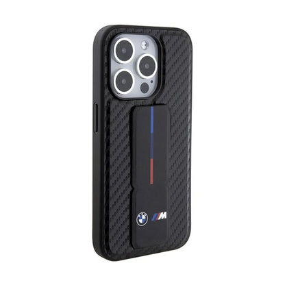 BMW Grip Stand Smooth & Carbon – dėklas iPhone 15 Pro (juodas)