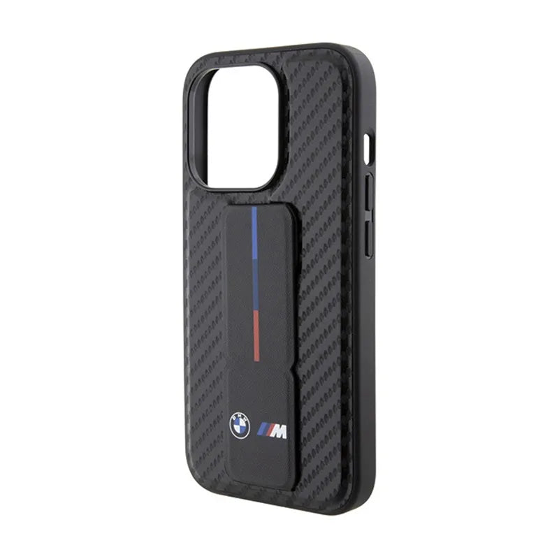 BMW Grip Stand Smooth & Carbon – dėklas iPhone 15 Pro (juodas)