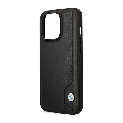 BMW Leather Blue Dots – dėklas, skirtas „iPhone 14 Pro“ (juodos spalvos)