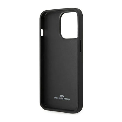 BMW Leather Blue Dots – dėklas, skirtas iPhone 14 Pro Max (juodas)