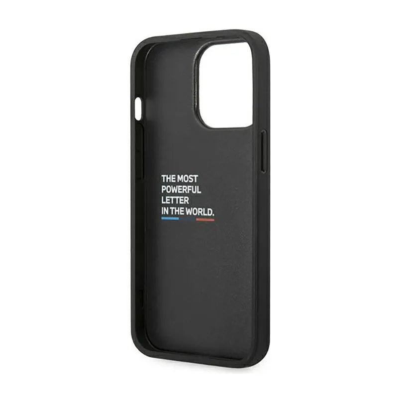 BMW Leather Carbon Blue Line - dėklas skirtas iPhone 14 Pro (juodas)