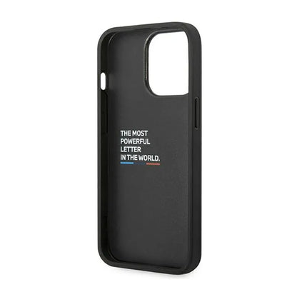 BMW Leather Carbon Blue Line - dėklas skirtas iPhone 14 Pro (juodas)