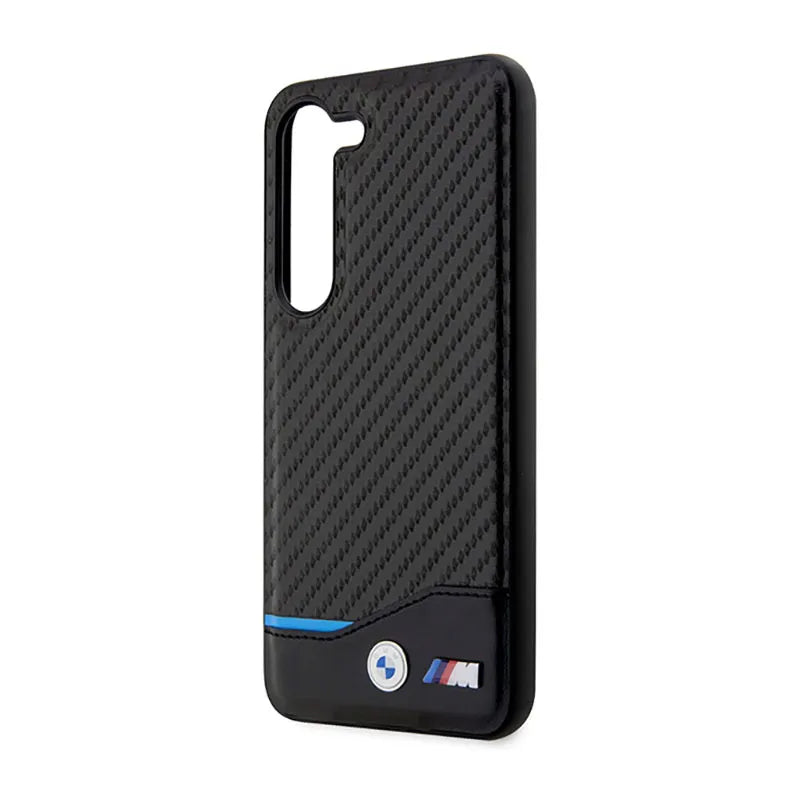 BMW Leather Carbon Blue Line – Dėklas, skirtas Samsung Galaxy S23+ (juodas)