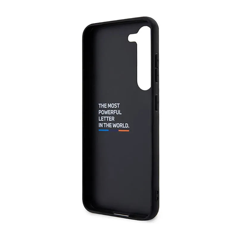 BMW Leather Carbon Blue Line – Dėklas, skirtas Samsung Galaxy S23+ (juodas)