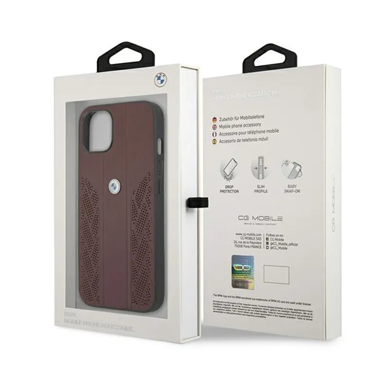 BMW Leather Curve Perforate HC – dėklas, skirtas iPhone 13 mini (raudonas)