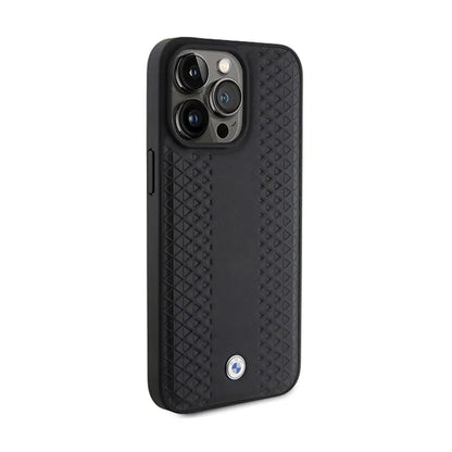BMW Leather Diamond Pattern – dėklas, skirtas iPhone 15 Pro (juodas)