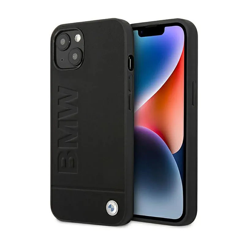 BMW Leather Hot Stamp – dėklas iPhone 14 Plus (juodas)