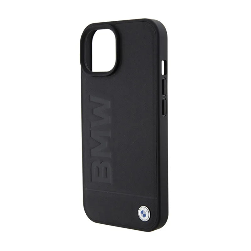 BMW Leather Hot Stamp - „iPhone 15 Plus“ dėklas (juodas)