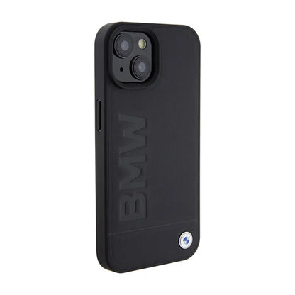 BMW Leather Hot Stamp MagSafe – dėklas, skirtas iPhone 15 Plus (juodas)